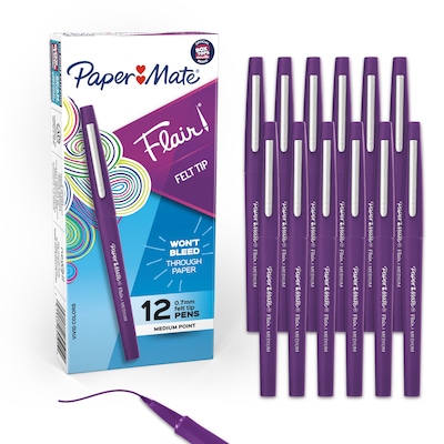 Paper Mate Flair Felt Pen, Medium Point, 0.7mm, Purple Ink, Dozen (8450152)