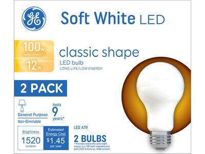 GE 12-Watt Soft White LED Household Bulb, 2/Pack (93109188)