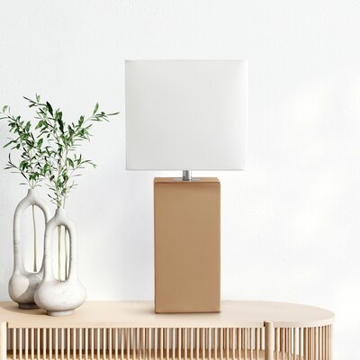 Elegant Designs Leather 21" LED Table Lamp, Beige (LT1025-BGE)