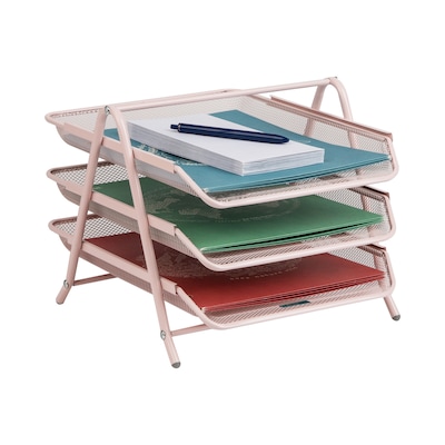 Mind Reader Metal Front Loading Letter Tray, Pink (3TPAPER-PNK)