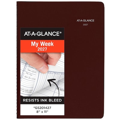 2027 AT-A-GLANCE DayMinder 8 x 11 Weekly Appointment Book, Faux Leather Cover, Burgundy (G520-14-27)
