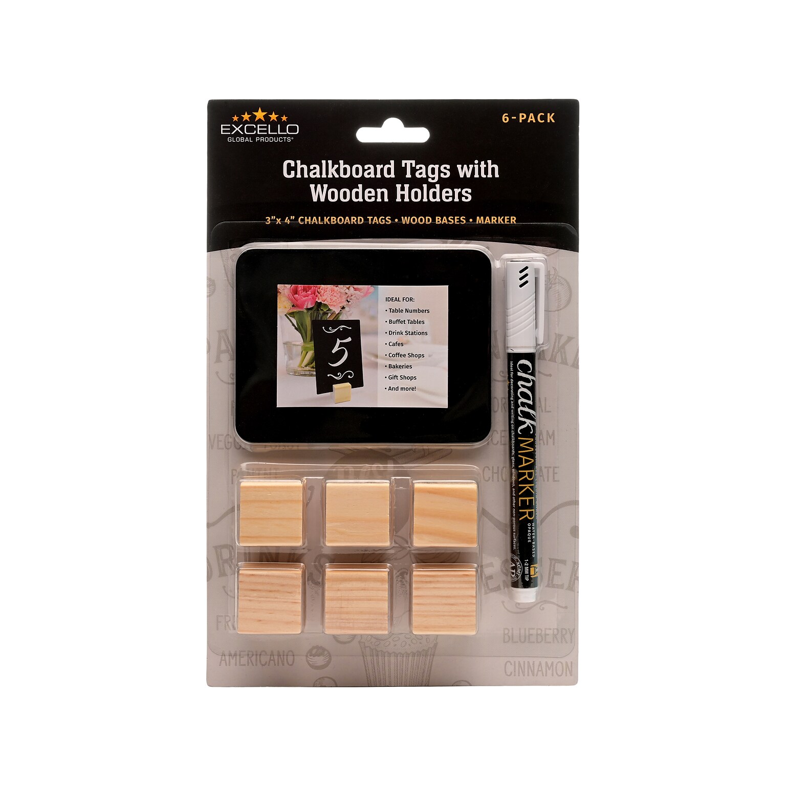 Excello Global Products 4 Chalkboard Tag, Black, 6/Pack (EGP-HD-0508-S)