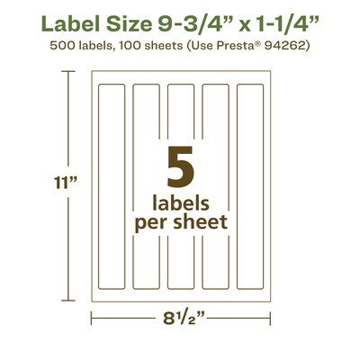 Avery EcoFriendly Laser/Inkjet Rectangle Multipurpose Labels, 9-3/4" x 1-1/4", White, 500/Box (94262)