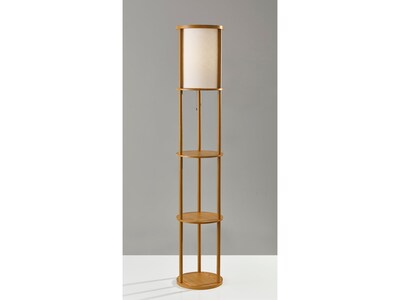 Adesso Stewart 62.5 Natural Wood Floor Lamp with Cylindrical Off-White Shade (3117-12)