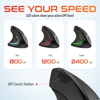 Delton S12 Wireless Ergonomic Vertical Left-Handed USB-A/C Mouse, Black (DMERG12LWB)