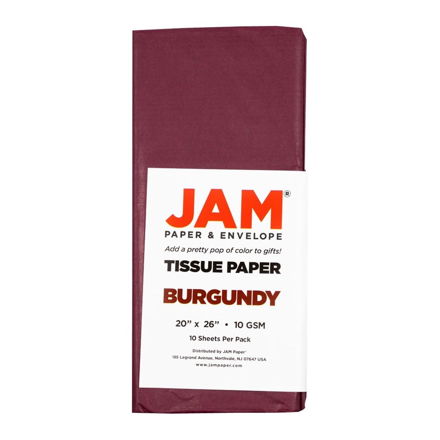 JAM Paper 20 x 26 Tissue Paper, Burgundy, 20 Sheets/Pack (1155680A)