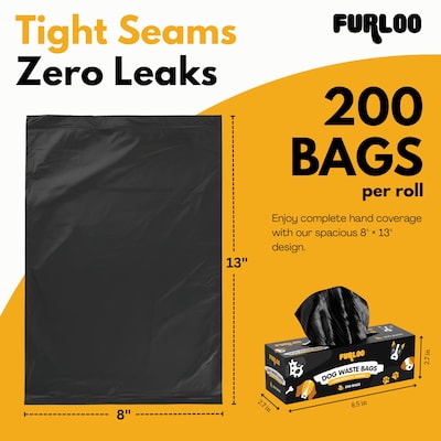 Furloo Heavy Duty Pet Waste Disposal Bags, 2 Gallons, Black, 2000 Total Bags (FLO2-10)