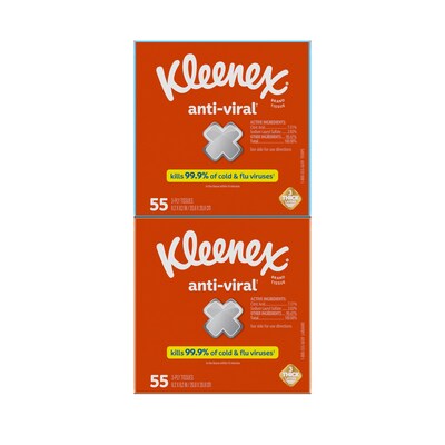 Kleenex Antiviral Facial Tissue, 3-ply, 55 Tissues/Box, 4 Boxes/Pack (54506)
