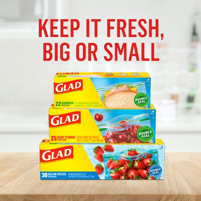 Glad Zipper Food Storage Bags, Gallon, 20 Bags/Box (55050)