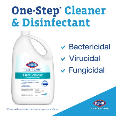 Clorox Healthcare Spore Defense Cleaner Disinfectant, Open System Refill Bottle, 128 Fl Oz, 4/Pack (