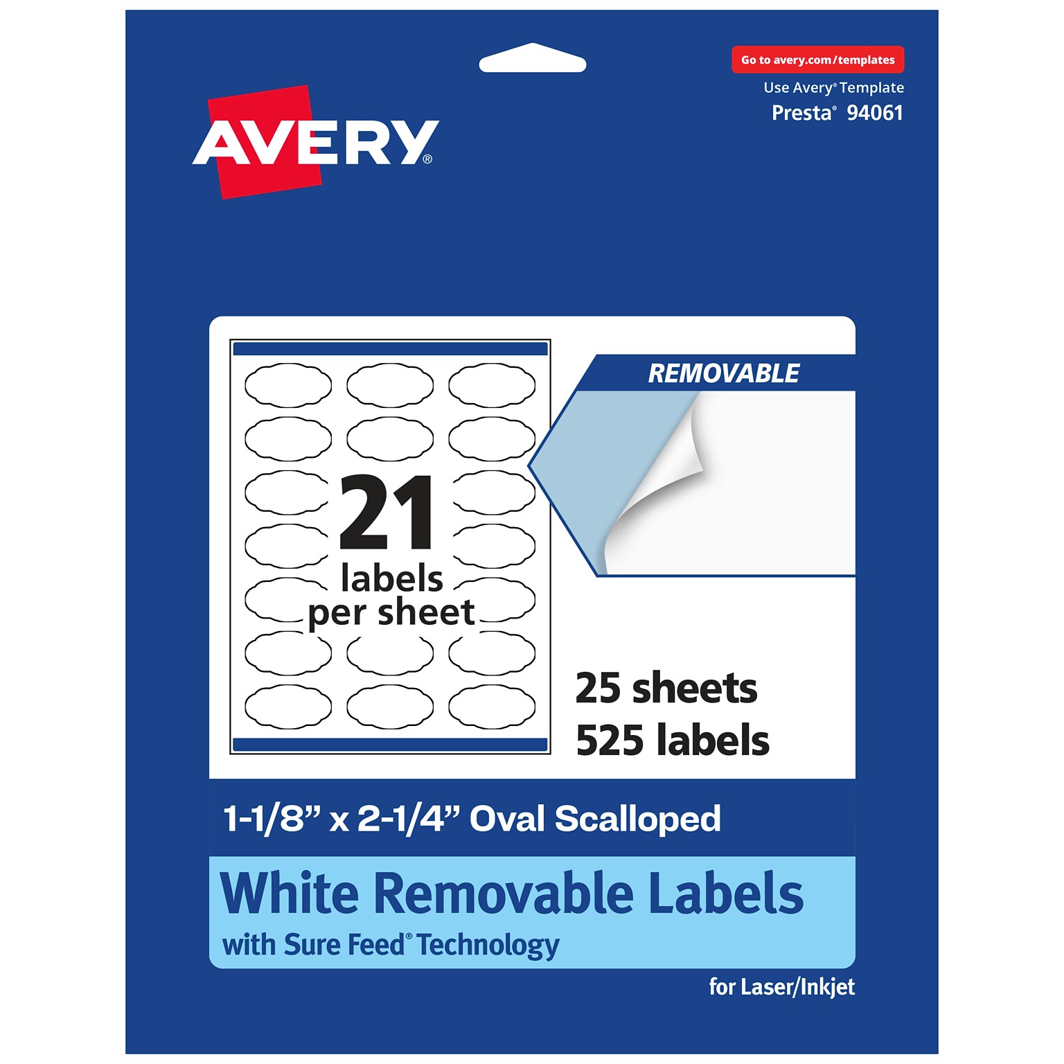 Avery Laser/Inkjet Decorative Edge Multipurpose Labels, 1-1/8 x 2-1/4, White, 525 Labels/Pack (94061)