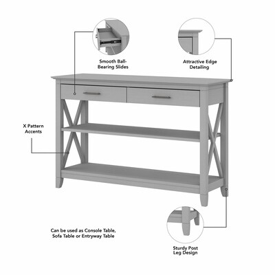 Bush Furniture Key West 47" x 16" Console Table with Drawers and Shelves, Cape Cod Gray (KWT248CG-03)