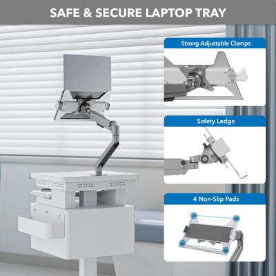 Mount-It! MedHub Mobile Medical Cart Workstation with Drawers, Laptop Arm, and Locking Caster Wheels, White/Grey (MI-16027)