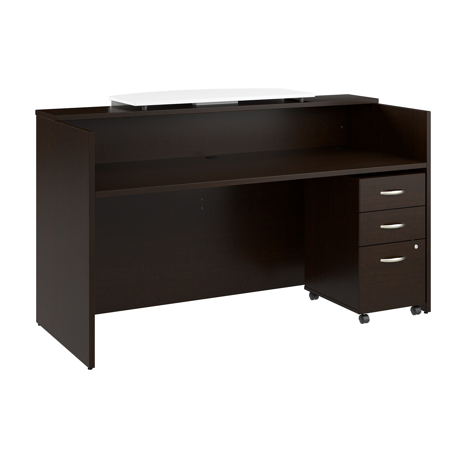Bush Business Furniture Arrive 72W Reception Desk with Counter and Mobile File Cabinet, Mocha Cherry (ARV008MR)