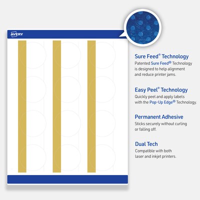Avery Laser/Inkjet Circle Multipurpose Labels, 2" Dia., White, 120/Pack (S00D1Q)