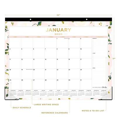 2026 Day Designer for Blue Sky Coming Up Roses Blush 22 x 17 Monthly Desk Calendar (138198-26)