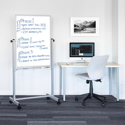 Luxor Double Sided Magnetic Porcelain Mobile Dry-Erase Whiteboard Easel, Aluminum Frame, 30W x 40H