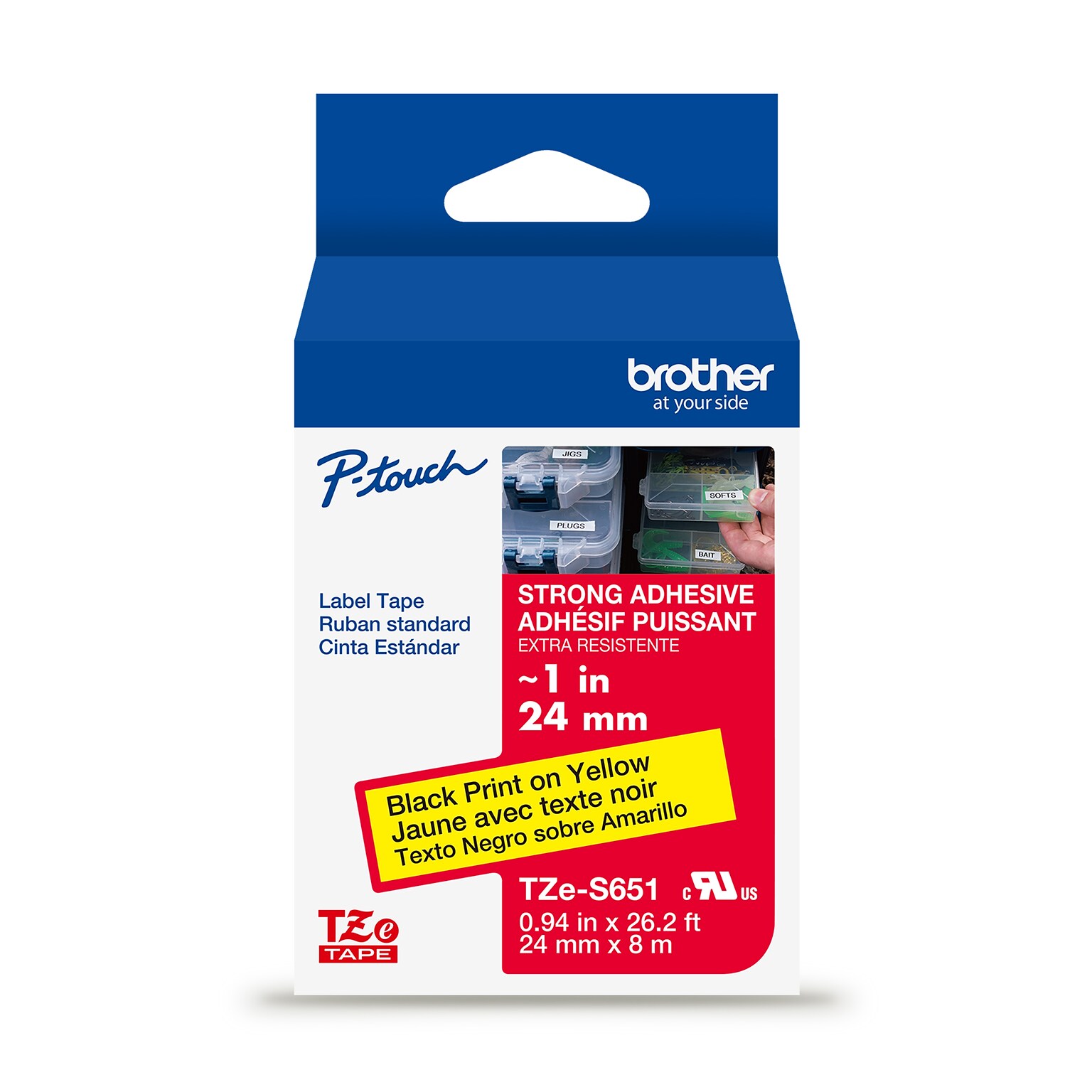 Brother P-touch TZe Strong Adhesive Laminated Label Tape, 0.94 X 26.2, Yellow (TZES651G)