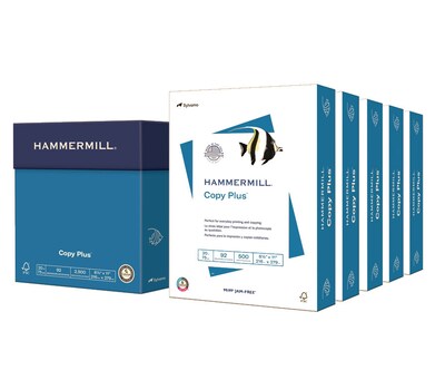 Hammermill Copy Plus 8.5 x 11 Copy Paper, 20 lbs., 92 Brightness, 500 Sheets/Ream, 5 Reams/Carton (105650)