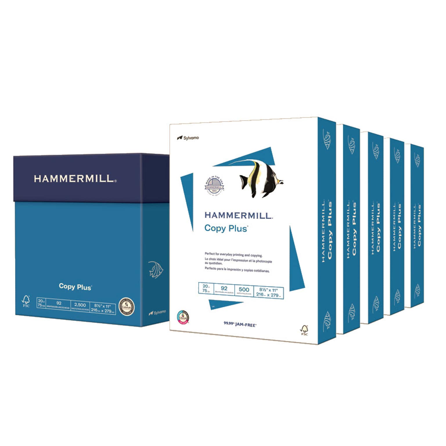 Hammermill Copy Plus 8.5 x 11 Copy Paper, 20 lbs., 92 Brightness, 500 Sheets/Ream, 5 Reams/Carton (105650)