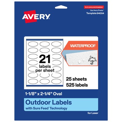Avery Oval Laser Multipurpose Labels, 1-1/8 x 2-1/4, White, 525/Pack (19479399185)