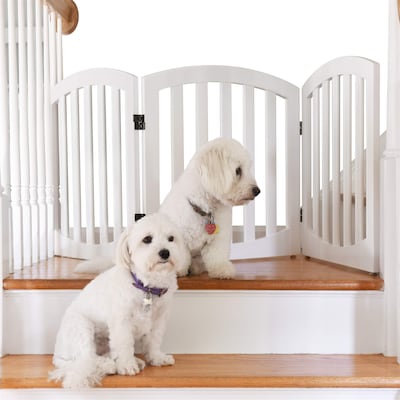 Arf Pets 24"H Freestanding 360° Foldable Wood Dog Gate, 3-Panel, White (APG24WH)