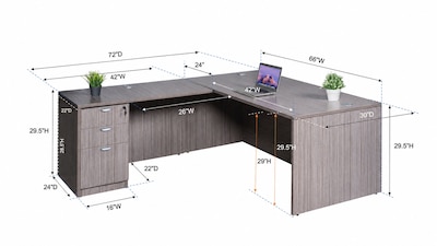 Boss Office Products 66W L-Shaped Executive Corner Desk with Box/Box/File Storage Pedestal, Driftwood (GROUPA20-DW)