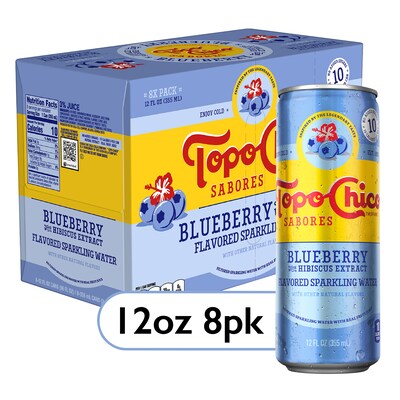 Topo Chico Sabores Blueberry Hibiscus Sparkling Water, 12 oz., 8 Cans/Pack (412570)