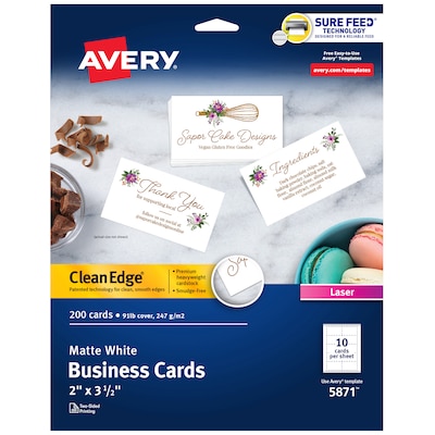 Avery Clean Edge Business Cards, 2 x 3 1/2, Matte White, 200/Pack (5871)