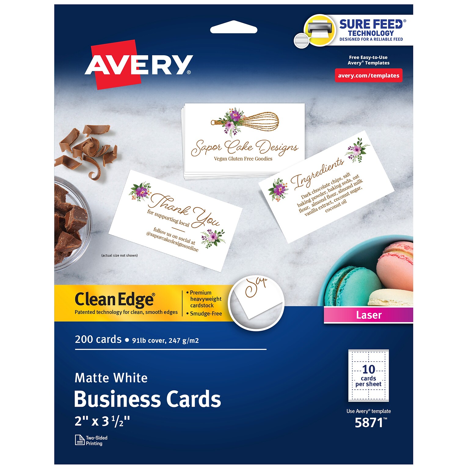 Avery Clean Edge Business Cards, 2 x 3 1/2, Matte White, 200/Pack (5871)