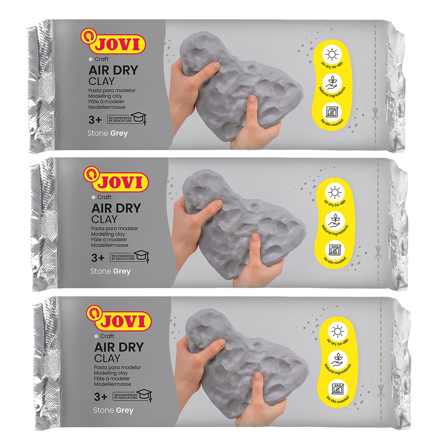 JOVI Air Dry Clay, Grey, 1.1lb Bar, Pack of 3 (JOV85G-3)