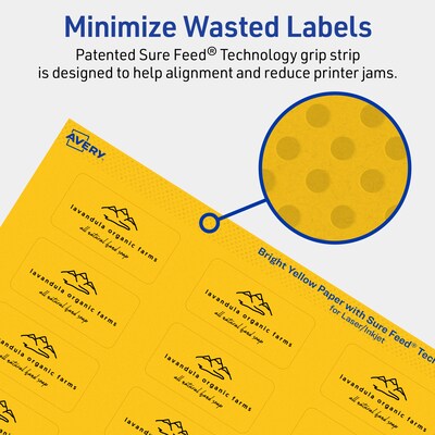 Avery Laser/Inkjet Rectangle Multipurpose Labels, 1" x 2", Bright Yellow, 480/Pack (94220)