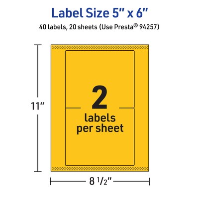 Avery Rectangle Laser/Inkjet Multipurpose Labels, 5" x 6", Bright Yellow (40/Pack)