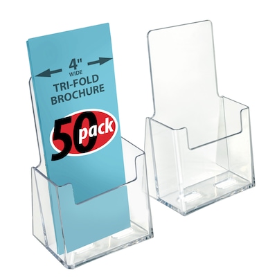 Azar Displays Trifold Brochure Holder, 4.125W x 7.25H, Clear, 50/Pack (252012-50PK)