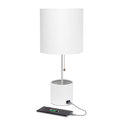 Creekwood Home 18.5" LED Table Lamp with USB Port, White (CWT-1007-WH)