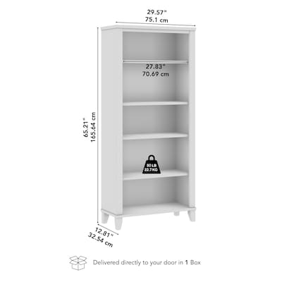Bush Furniture Somerset 65"H 5-Shelf Bookcase with Adjustable Shelves, Storm Gray Laminate (WC81565)