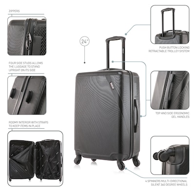 DUKAP Discovery 25.59" Hardside Suitcase, 4-Wheeled Spinner, TSA Checkpoint Friendly, Black (DKDIS00M-BLK)