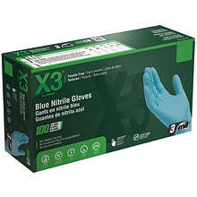 Ammex X3 Nitrile Gloves, Medium, Blue, 100/Box, 10 Boxes/Carton (X344100XX)