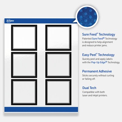 Avery Laser/Inkjet Square Multipurpose Labels, 3" x 3", White, 60/Pack (S00-DM3)
