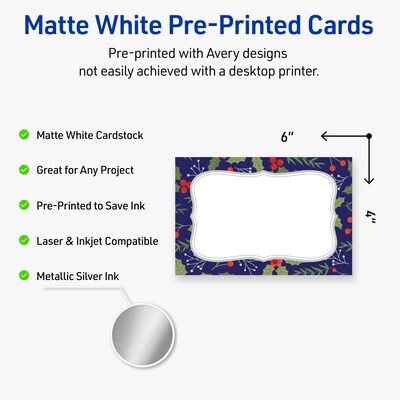 Avery Silver-Navy Matte Blank Card, White, 20/Pack (S00-FHX)