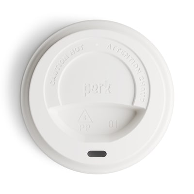 Perk Plastic Hot Cup Lids, 50 Count Disposable Coffee Cup Lids for 10–16 Oz Paper Hot Cups, White