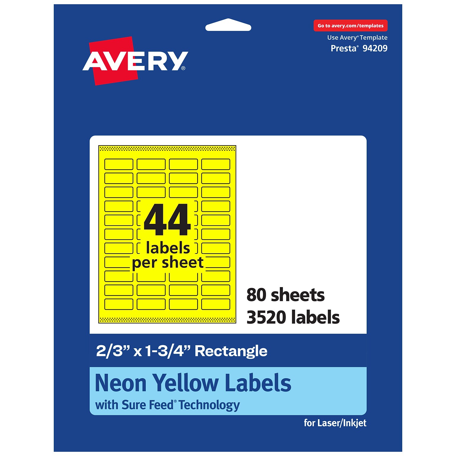 Avery Rectangle Laser/Inkjet Multipurpose Labels, 2/3 x 1-3/4, Neon Yellow (3520/Box)
