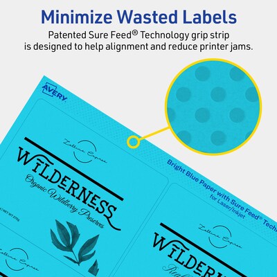Avery Printable Rectangle Multipurpose Labels, 3-1/3" x 4", Bright Blue, 240/Pack (94215)