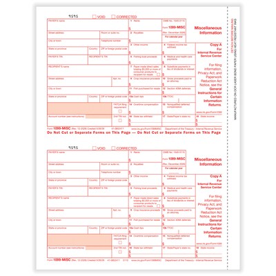 ComplyRight 2026 1099-MISC Tax Form, 1-Part, 2-Up, Federal Copy A, 50/Pack (511050)