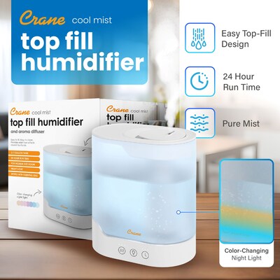Crane Top Fill Ultrasonic Cool Mist Tower Humidifier 0.7-Gallon, 300 sq. ft., White (EE-5402)