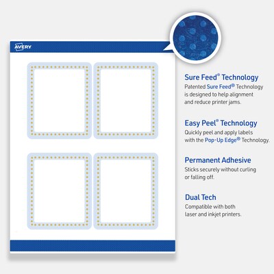 Avery Laser/Inkjet Rectangle Multipurpose Labels, 4" x 3-1/3", White, 40/Pack (S00DMC)