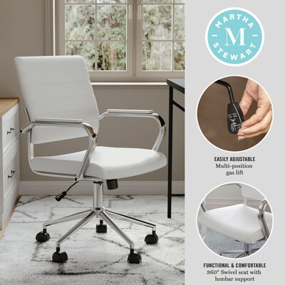 Martha Stewart Piper Faux Leather Swivel Office Chair, White/Polished Nickel (CH2209212WH)