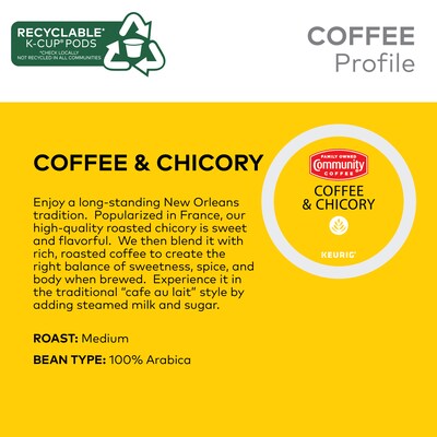 Community Coffee Chicory Coffee Keurig® K-Cup® Pods, Medium Dark Roast, 24/Box (5000374326)