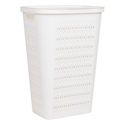 Mind Reader Slim Tapered Hamper with Lid, Plastic, White (SWHAMP50-WHT)