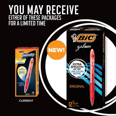 BIC Gel-ocity Original Retractable Gel Pens, Medium Point, Red Ink, Dozen (31565/RLC11)